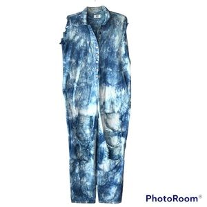 NO. 1 LOS ANGELES Acid Wash Denim Distressed Jumpsuit L